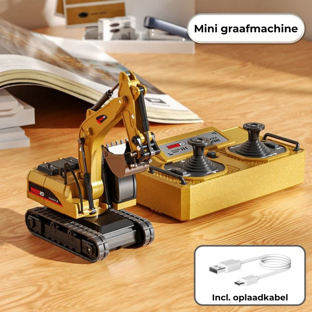 🚜 1:64 Mini RC-bouwset – Vorkheftruck, graafmachine en kiepwagen (met afstandsbediening)