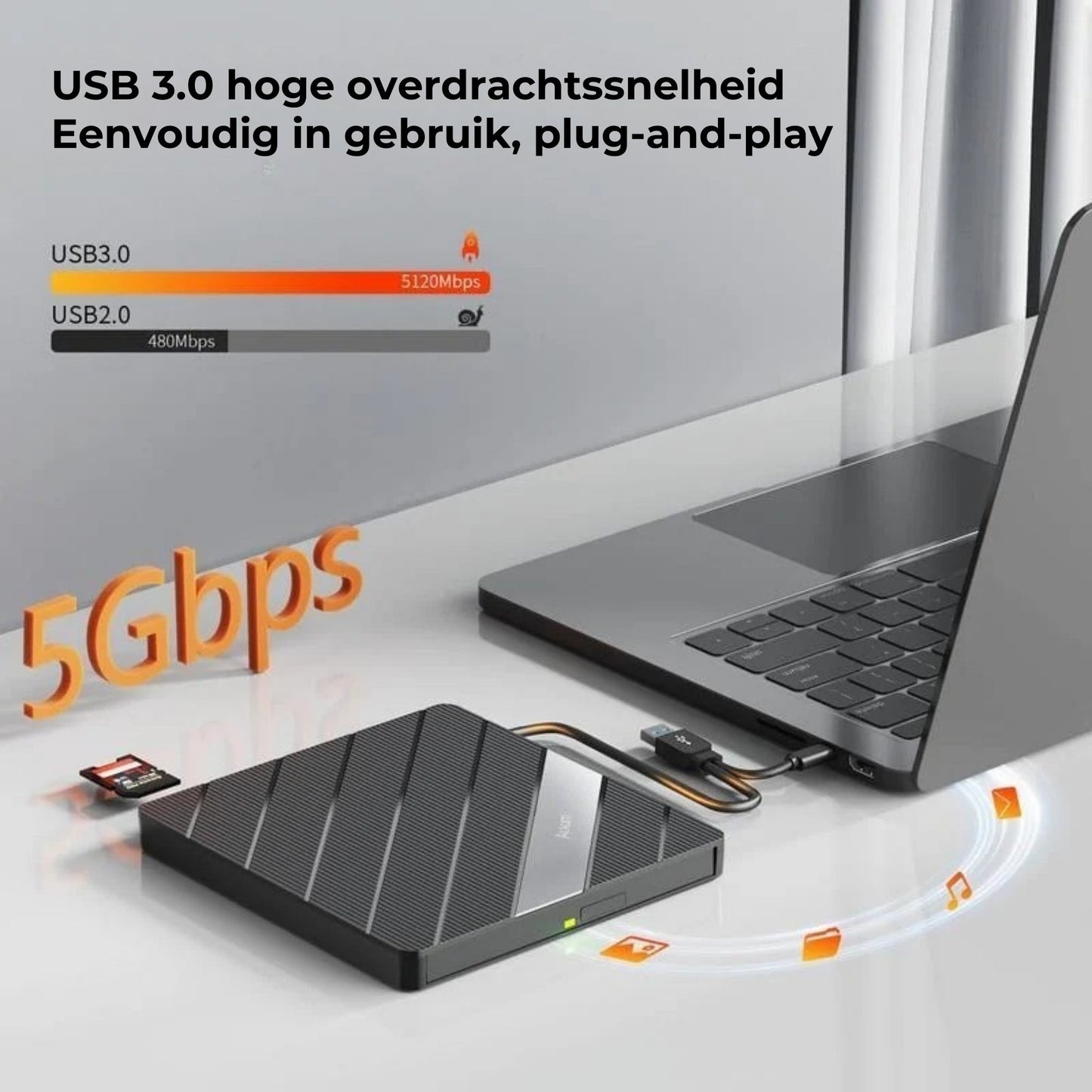 Universele Laptop CD/DVD Speler en Brander USB C 3.0 met SD/TF-kaartsleuf en 3 USB-poorten