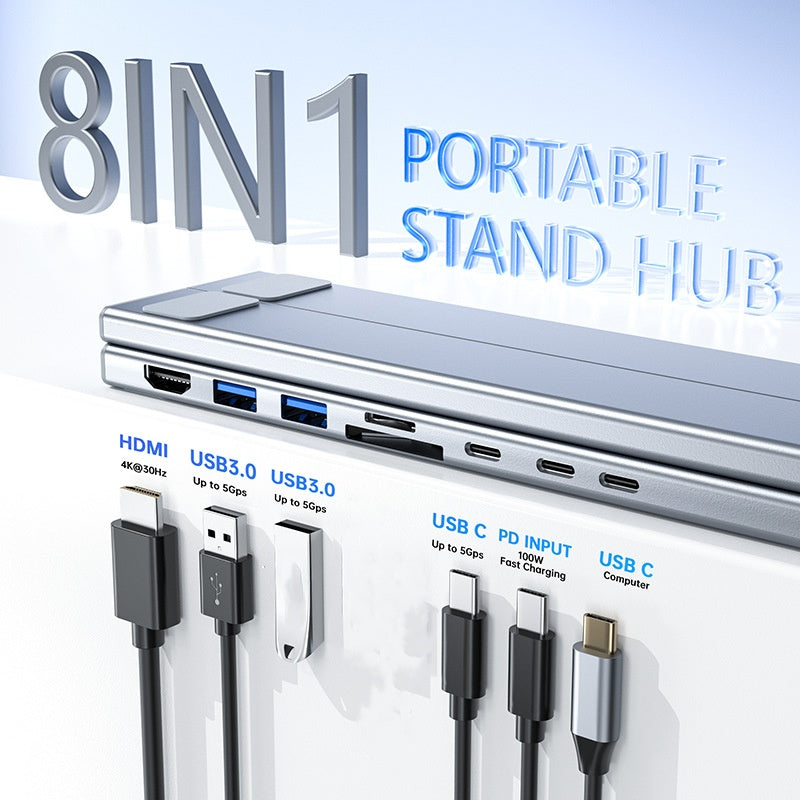 8-in-1 Laptop Dockingstation – verstelbare standaard, 4K HDMI & snelle gegevensoverdracht